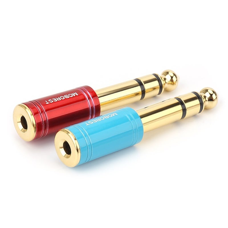 MOBOREST 6.35mm (1/4 inch) Male -3.5mm (1/8 in) Jack Stereo Female Adapter Conversion Plug, Adaptor Cable Copper (6.35M-3.5F, RED+Blue) - Image 5